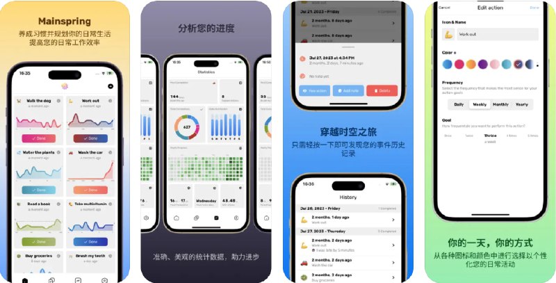 🧭 #应用限免 📂 软件名称：Habit Tracker - Mainspring 🍏 支持平台：#iOS 13.0+ 📊 软件价格：内购限免 🪟 软件简介：一款提升个人生产力的应用，帮助您有效管理日常任务和养成新习惯