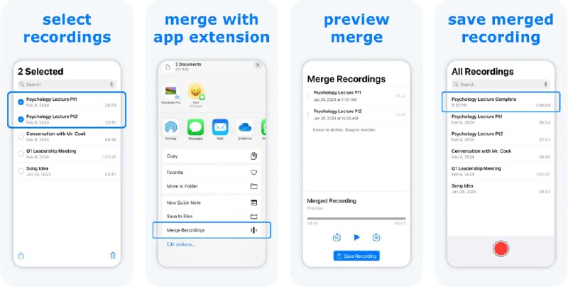 🧭 #应用限免 📂 软件名称：Merge Voice Memos 🍏 支持平台：#iOS 16.0+ 📊 软件价格：¥25.00 -> ¥0.00 🪟 软件简介：一款快速合并语音备忘录的应用