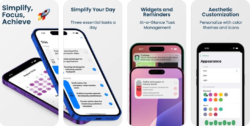🧭 #应用限免 📂 软件名称：Trio: Mindful Todo List 🍏 支持平台：#iOS 17.6+ 📊 软件价格：内购限免 🪟 软件简介：一款帮助用户专注于生产力的待办事项应用