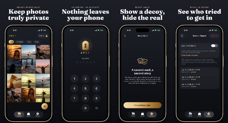 🧭 #应用限免 📂 软件名称：Arca - Private Photo Vault 🍏 支持平台：#iOS 18.0+ 📊 软件价格：内购限免 🪟 软件简介： 一款注重隐私的照片视频加密保险库，采用 AES-256 加密，所有数据本地存储