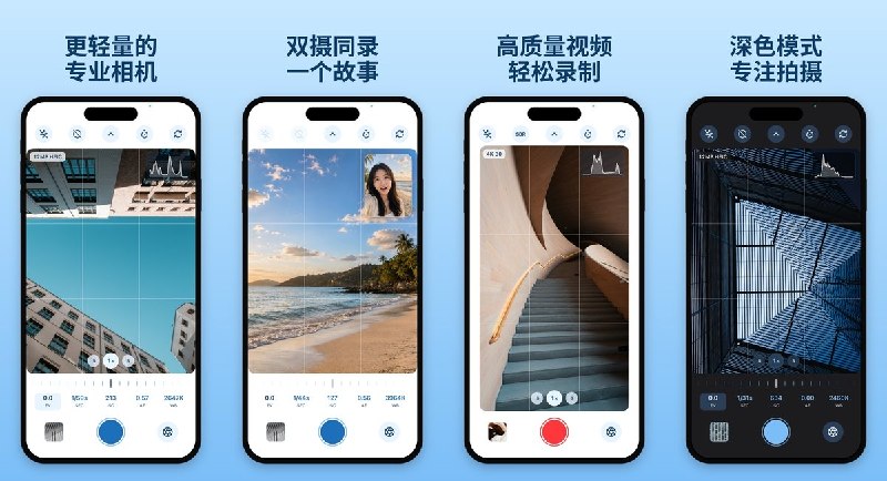 🧭 #应用限免 📂 软件名称：Prismark 专业相机 🍏 支持平台：#iOS 17.0+ 📊 软件价格：￥18.00 -> ¥0.00 🪟 软件简介：一款轻量而专业的相机应用，支持照片与视频双模式、手动参数（EV / 快门 / ISO / 对焦 / 白平衡）、多镜头切换、双摄录制、HDR 视频、实时直方图与过曝警告、构图辅助