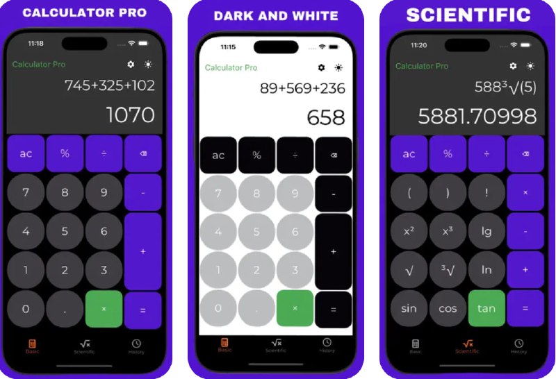 🧭 #应用限免 📂 软件名称：Calculator Pro - 计算器 🍏 支持平台：#iOS 12.0+ 📊 软件价格：¥12.00 -> ¥0.00 🪟 软件简介：又一个计算器应用，支持科学计算、历史记录，可以帮助您高效处理日常数学计算并减少错误，适合快速验证复杂式子计算结果使用