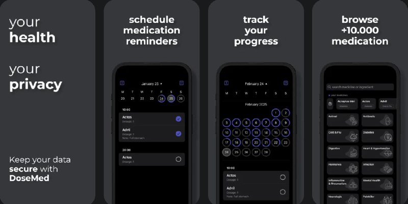 🧭 #应用限免 📂 软件名称：DoseMed Medication Reminder 🍏 支持平台：#iOS 17.0+ 📊 软件价格：内购限免 🪟 软件简介：一款全方位的药物管理应用，应用提供个性化的药物提醒，便于跟踪处方、过敏药物、糖尿病治疗等