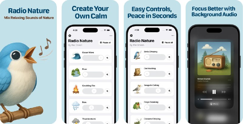 🧭 #应用限免 📂 软件名称：大自然广播 - 冥想之声 🍏 支持平台：#iOS 17.0+ 📊 软件价格：内购限免 🪟 软件简介：一款自然音景混音应用