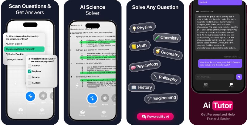 🧭 #应用限免 📂 软件名称：Science Answers 🍏 支持平台：#iOS 16.2+ 📊 软件价格：美区内购限免 🪟 软件简介：一款类似作业帮的应用，支持扫描题目并提供科学的解释和答案，是一个对学生做作业或对科学感兴趣的用户都很有帮助的工具，您也可以直接与AI对话，了解各学科的基础知识