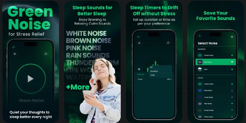 🧭 #应用限免 📂 软件名称：Green Noise App 🍏 支持平台：#iOS 17.0+ 📊 软件价格：内购限免 🪟 软件简介：一款帮助您放松、专注或入睡的白噪音应用