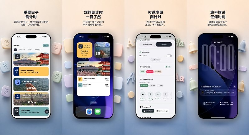 🧭 #应用限免 📂 软件名称：TimeTill: Countdown & Widgets  🍏 支持平台：#iOS 17.0+ 📊 软件价格：内购限免 🪟 软件简介：一款精美的倒计时小组件应用，支持创建无限量倒计时，提供 50 多种字体和主题，可用照片、颜色个性化定制