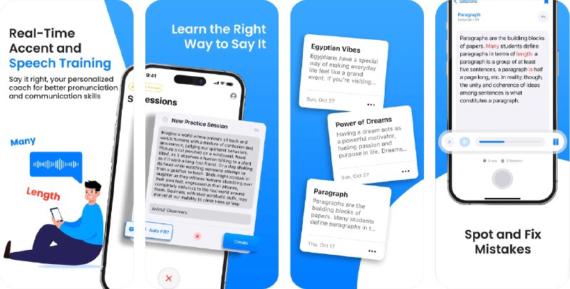 🧭 #应用限免 📂 软件名称：SayItRight - Accent Training 🍏 支持平台：#iOS 17.0+ 📊 软件价格：内购限免 🪟 软件简介：一款英语发音纠正应用，无论您是初学者还是希望改进口语表达，都能通过互动练习课程，各类文章或自定义课程实时获取发音反馈，高级的语音识别技术会强调错误发音处，进度跟踪仪表盘会显示各个时间段的表现统计，您可以个性化难度设置匹配您的学习水平，并通过音频回放功能对比录音与正确发音，轻松提升口语能力