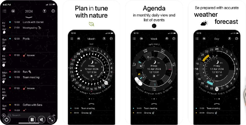 🧭 #应用限免 📂 软件名称：Lunar calendar 🍏 支持平台：#iOS 15.0+ 📊 软件价格：内购限免 🪟 软件简介：一款提供农历自然周期洞察的应用，它通过每日、每周和每月的圆形布局视图，联动日历帮助您优化业务和个人活动，支持准确的7天天气预报、太阳周期（日出和日落）、月球周期（月出、月落、月相等）、小部件、自然现象事件警报和通知