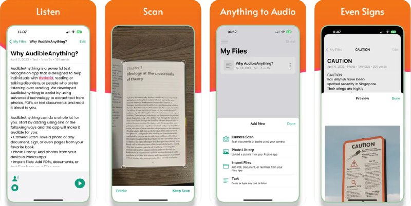 🧭 #应用限免 📂 软件名称：AudibleAnything Text to Speech 🍏 支持平台：#iOS 16.0+ 📊 软件价格：内购限免 🪟 软件简介：一款文本转语音应用，可以将图像、PDF 和文档中的任何文本转换为音频