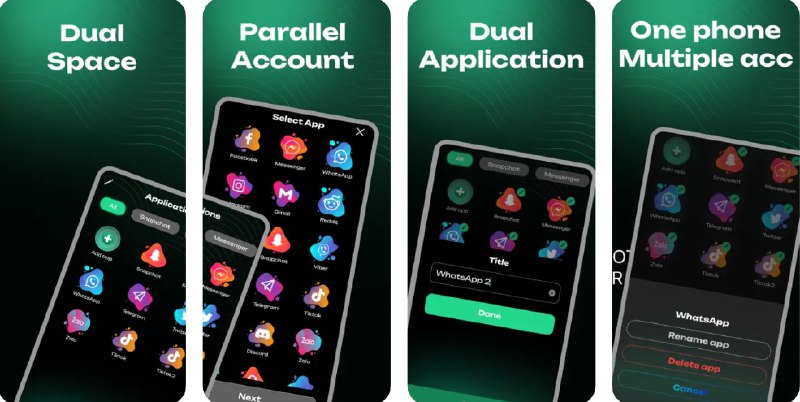🧭 #应用限免 📂 软件名称：Dual Space - Parallel Space 🍏 支持平台：#iOS 14.5+ 📊 软件价格：内购限免 🪟 软件简介：一款用于在同一设备上同时登录多个社交应用账户的工具，支持Facebook、Instagram、Whatsapp等