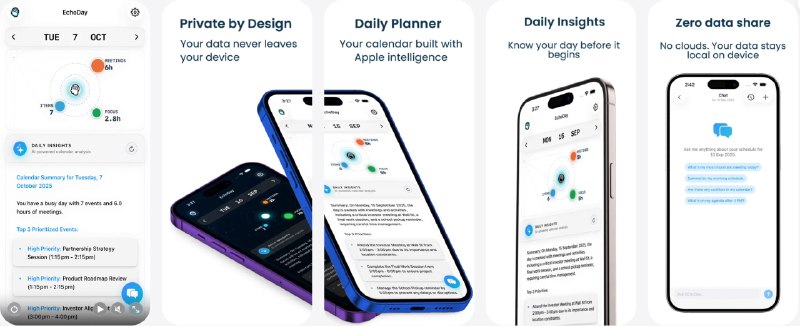 🧭 #应用限免 📂 软件名称：Daily Planner: AI EchoDay 🍏 支持平台：#iOS 18.5+ 📊 软件价格：内购限免（内购界面View All Plans选择lifetime） 🪟 软件简介：一款智能日程规划与日历助手，结合 Apple Intelligence 与本地 AI，为你的 Apple 日历和提醒事项提供智能总结、冲突提醒、时间块优化和自然语言交互