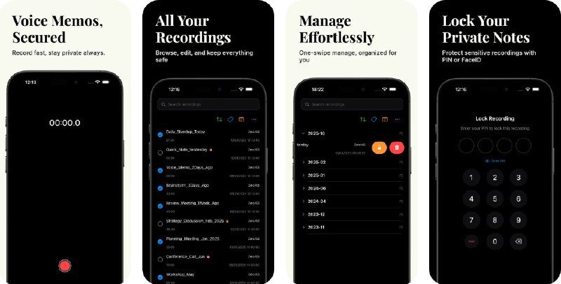 🧭 #应用限免 📂 软件名称：声密记 - 便捷&安全&高效的语音备忘录 🍏 支持平台：#iOS 17.0+ 📊 软件价格：￥22.00 -> ¥0.00 🪟 软件简介：一款语音备忘录应用，支持高保真音频录制和原声回放，自动时间分组录音，灵活排序和标签管理，全局智能搜索