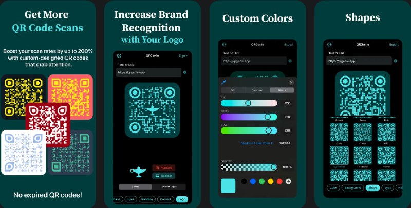🧭 #应用限免 📂 软件名称：QR Code Generator QRGenie 🍏 支持平台：#iOS 18.0+ #macOS 14.5+ 📊 软件价格：内购限免 🪟 软件简介：一款自定义二维码生成器，让您可以自由设计独特的二维码，通过添加品牌logo和设置颜色来增强品牌识别度，吸引顾客注意力