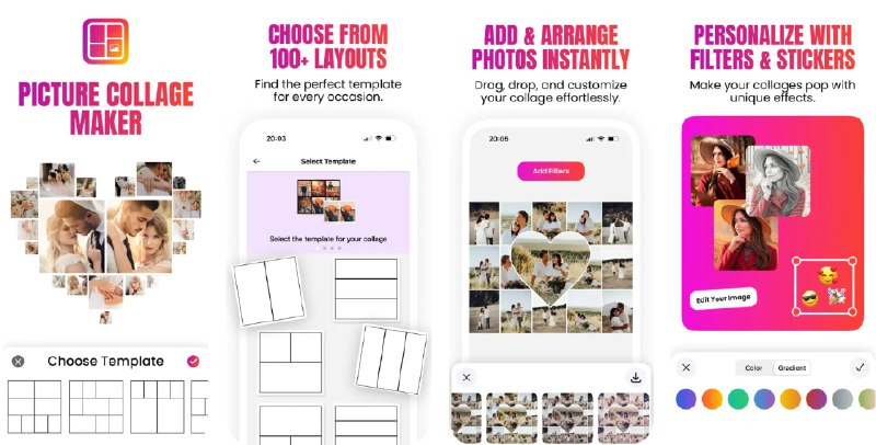 🧭 #应用限免 📂 软件名称：Picture Collage Maker & Editor 🍏 支持平台：#iOS 15.6+ 📊 软件价格：内购限免 🪟 软件简介：一款易用的拼图与相册制作工具，内置大量模板与可自定义网格，支持添加背景、相框、边框和贴纸；提供裁剪、尺寸调整、基础编辑与滤镜；可添加多样文字样式（字体、颜色、效果），并以拖拽方式快速排版；支持导出高分辨率作品，方便打印或分享至社交平台