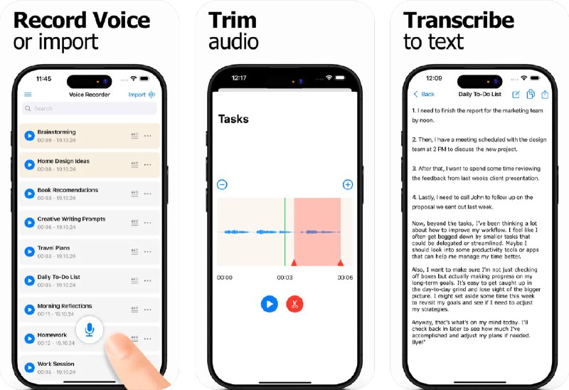 🧭 #应用限免 📂 软件名称：Voice Recorder: Transcribe App 🍏 支持平台：#iOS 17.0+ 📊 软件价格：内购限免（订阅界面点击左下角小字 All Plan） 🪟 软件简介：一款语音录制和转录助手，提供专业的语音录制功能，适用于讲座、访谈等多种场合