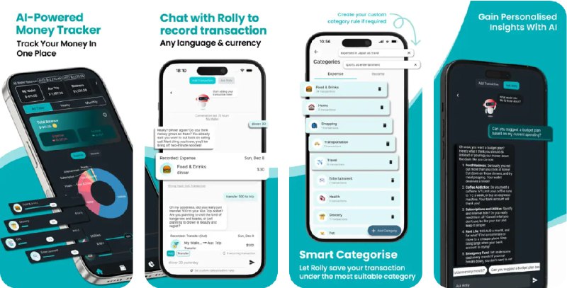 🧭 #应用限免 📂 软件名称：Rolly: AI Money Tracker 🍏 支持平台：#iOS 14.0+ 📊 软件价格：内购限免（代理环境） 🪟 软件简介：一款先进的财务管理助手，可利用 AI 技术通过简单的聊天互动来记录和分类您的收入与支出