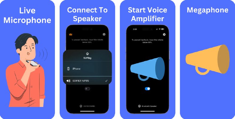 🧭 #应用限免 📂 软件名称：Voice Amplifier 🍏 支持平台：#iOS 15.3+ 📊 软件价格：内购限免 🪟 软件简介：一款将手机变成随身扩音器的应用，对着手机麦克风说话，声音可即时通过已连接的外置音箱放大播放