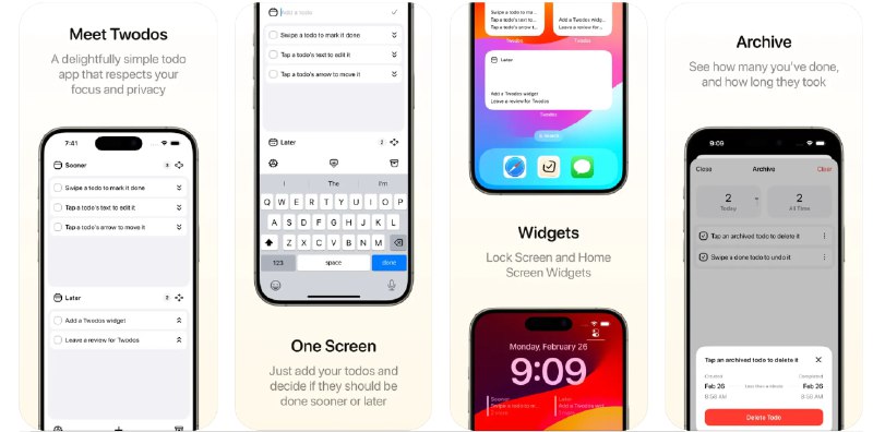 🧭 #优质应用 📂 软件名称：Twodos - Simple Todos 🍏 支持平台：#iOS 17.0+ 📊 软件价格：免费 🪟 软件简介：一款简单的待办事项应用