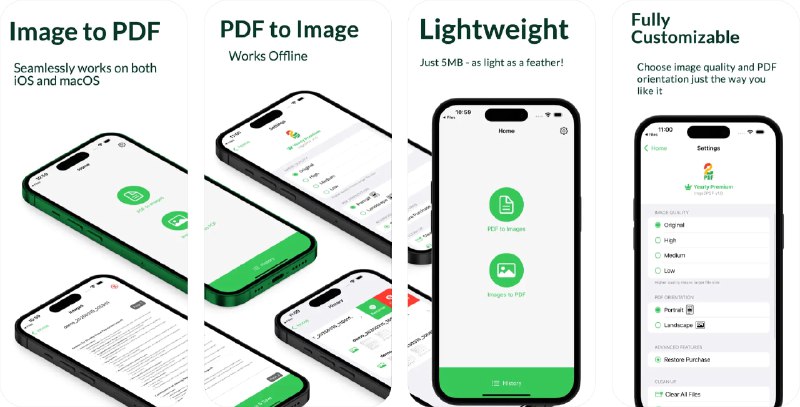 🧭 #应用限免 📂 软件名称：Imgs2PDF - PDF Converter  🍏 支持平台：#iOS 17.0+ 📊 软件价格：内购限免（若价格不为0请重启应用） 🪟 软件简介：一款 PDF 转换工具，让您可以将图片转换为 PDF 文件，也可以从 PDF 文件中导出图片