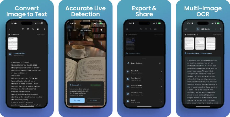🧭 #应用限免 📂 软件名称：OCR Image AI - Photo to Text 🍏 支持平台：#iOS 12.0+ 📊 软件价格：内购限免 🪟 软件简介：一款文档扫描和文字识别工具，支持智能相机实时文档边缘检测、批量扫描、高质量图片处理、闪光灯控制、实时文本提取，准确识别多语言内容，即拍即转文字，自动归档与搜索功能，让每次扫瞄都可随时检索，还有文档历史时间戳和全文搜索助您高效管理资料