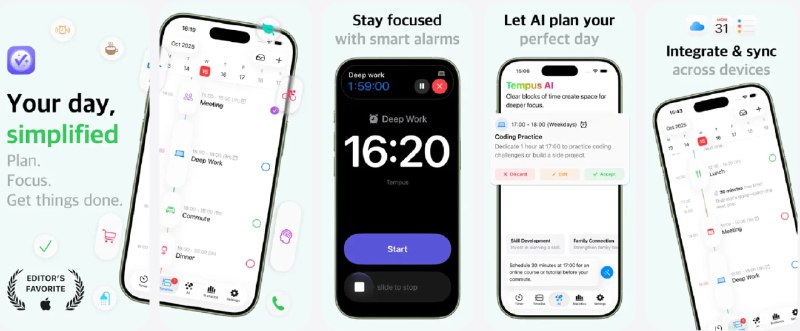 🧭 #应用限免 📂 软件名称：Tempus - AI 日程规划助手 🍏 支持平台：#iOS 17.0+ 📊 软件价格：内购限免（点击主页上方绿色礼物图标进入内购，若不显示请开启代理） 🪟 软件简介：一款将日历、提醒、待办事项、闹钟和习惯追踪整合在同一个时间轴上的全能型时间管理工具