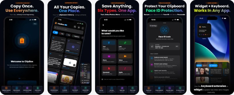 🧭 #应用限免 📂 软件名称：ClipBox – Copy & Paste Manager 🍏 支持平台：#iOS 16.0+ 📊 软件价格：内购限免 🪟 软件简介：一款功能强大的剪贴板管理器应用，能够保存所有复制的文本、链接、图片、PDF、视频和音频内容