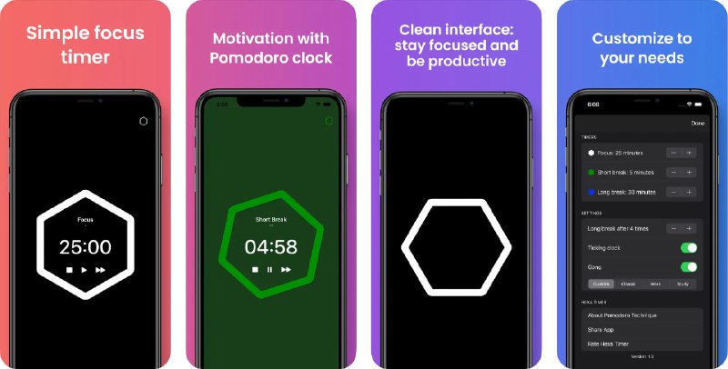 🧭 #应用限免 📂 软件名称：Hexa Timer: Simple focus timer 🍏 支持平台：#iOS 14.0+ 📊 软件价格：¥15.00 -> ¥0.00 🪟 软件简介：一款简单易用的专注计时器应用，帮助您提高效率和专注力