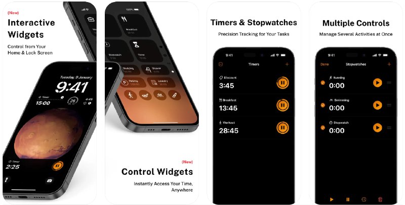 🧭 #应用限免 📂 软件名称：Timeris - Timer & Stopwatch 🍏 支持平台：#iOS 17.0+ 📊 软件价格：¥8.00 -> ¥0.00 🪟 软件简介：一款计时器应用