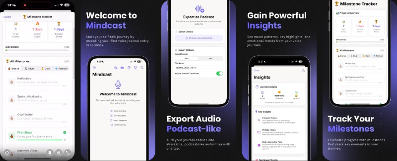 🧭 #应用限免 📂 软件名称：Mindcast – Self-Talk Journal 🍏 支持平台：#iOS 17.0+ 📊 软件价格：内购限免（若显示原价请重启应用） 🪟 软件简介：一款通过「语音日记」帮助你更好了解自我的情绪记录工具