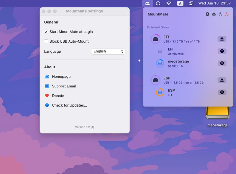 🧭 #优质应用 📂 软件名称：MountMate 🍏 支持平台：#macOS  📊 软件价格：免费 🪟 软件简介：一款轻量级的macOS菜单栏应用，可以通过单击轻松地挂载和卸载外部驱动器，无需使用终端或磁盘工具