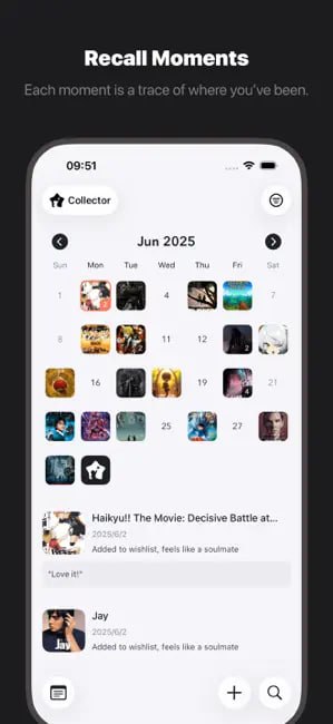 🧭 #优质应用 📂 软件名称：Collector - Record Assistant 🍏 支持平台：#iOS 18.0+ 📊 软件价格：免费 🪟 软件简介：一款专为喜欢收藏的人设计的应用程序，轻松记录和管理他们的各种收藏，包括电影、书籍、音乐专辑、游戏、应用程序和播客等