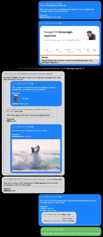 🧭 #优质应用 📂 软件名称：imessage-exporter 🍏 支持平台：#Windows #macOS  📊 软件价格：免费 🪟 软件简介：一款开源的导出和管理iMessage数据的工具