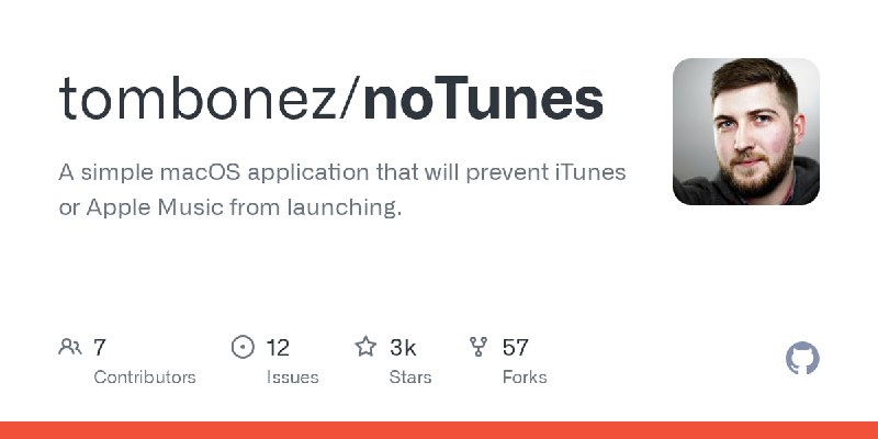 🧭 #优质应用 📂 软件名称：noTunes 🍏 支持平台：#macOS 📊 软件价格：免费 🪟 软件简介：一款防止 iTunes 或 Apple Music 自动启动的工具