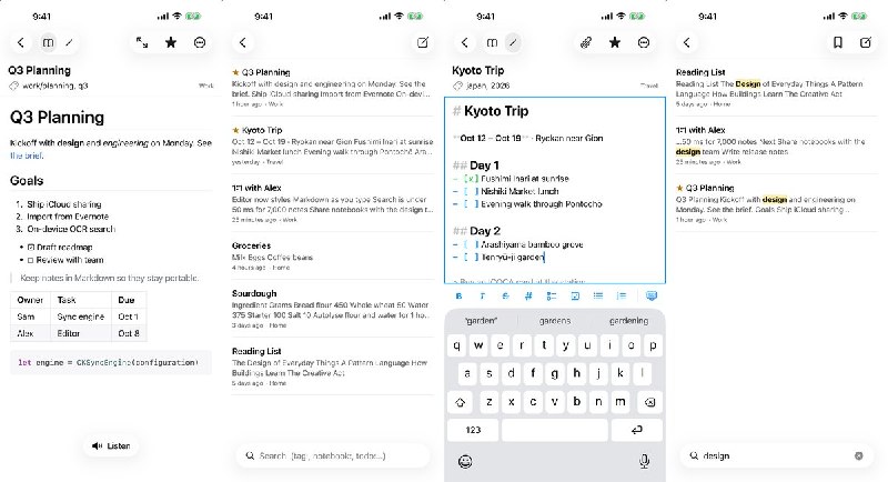 🧭 #应用限免📂 软件名称：Joeny Notes🍏 支持平台：#iOS 26.0+📊 软件价格：免费🪟 软件简介：一款支持 iCloud 同步的 Markdown 笔记应用，可用笔记本和嵌套标签整理内容，搜索图片与 PDF 中的文字，并支持导入 Evernote 笔记、导出 Markdown 文件，适合跨设备记录与资料整理