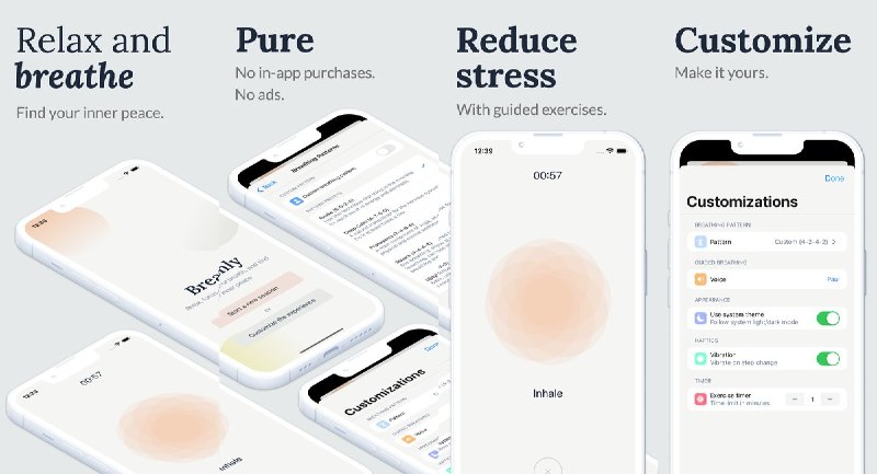 🧭 #应用限免📂 软件名称：Breathly-简单引导式呼吸🍏 支持平台：iOS 16.4+📊 软件价格：免费🪟 软件简介：一款简单直观的引导式呼吸训练应用，提供多种呼吸技巧与放松练习，适合希望减压放松、练习冥想的用户