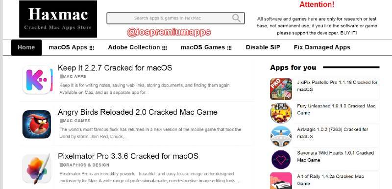 🆔  网站名称：Haxmac⭐️  网站功能：Mac破解软件下载📁  网站简介：一个提供破解版Mac应用和游戏的网站，用户可以在这里免费下载各种Mac应用和游戏