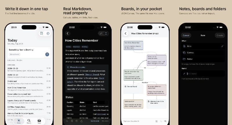 🧭 #应用限免📂 软件名称：Skein Notes🍏 支持平台：#iOS 17.0+📊 软件价格：免费🪟 软件简介：以本地或 iCloud Drive 中的 Markdown 文件夹作为笔记库，支持快速记录、全文搜索、标签与内部链接，并可编辑兼容 Obsidian 的 JSON Canvas 画布；保留笔记历史版本，适合希望自行掌握文件的笔记用户