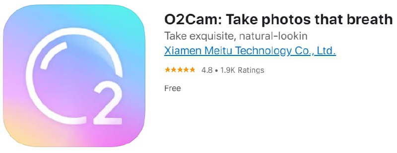 #优质应用【软件名称】O2Cam【软件支持】iPhone、iPad【软件大小】78.1M【软件价格】免费【有无内购】无【支持语言】简体中文、繁体中文、英语等【软件分类】摄影与录像【功能简介】一款拍照应用，可以大眼睛、瘦脸、高鼻梁等操作，有很多的滤镜