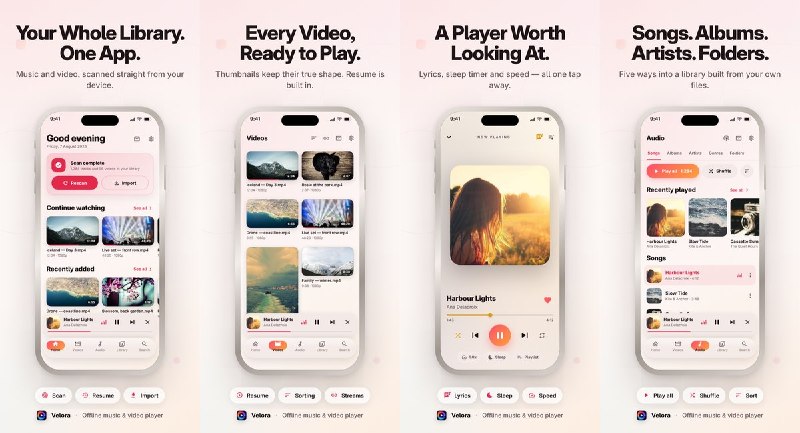 🧭 #应用限免📂 软件名称：Velora Player: Video & Audio🍏 支持平台：#iOS 15.0+ #macOS 12.0+ #watchOS 10.0+📊 软件价格：免费🪟 软件简介：无需账号的本地影音播放器，支持 FLAC 等音频格式和 MKV、MP4 等视频格式，可按专辑、歌手或文件夹整理媒体库