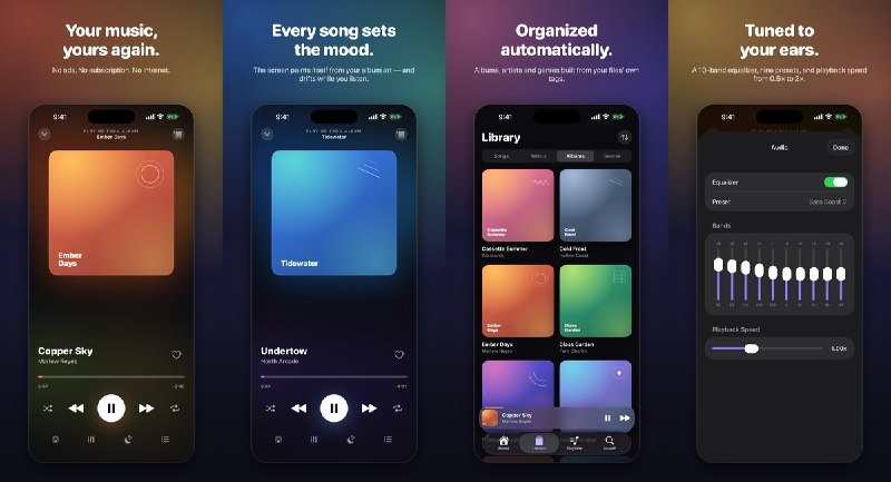 🧭 #应用限免📂 软件名称：Resona — Offline Music Player-Your music, yours again.🍏 支持平台：iOS 17.0+📊 软件价格：免费🪟 软件简介：一款纯粹的本地离线音乐播放器，支持 MP3/FLAC/ALAC/AAC/WAV，带 10 段均衡器、播放变速和睡眠定时器，无广告无订阅无网络连接