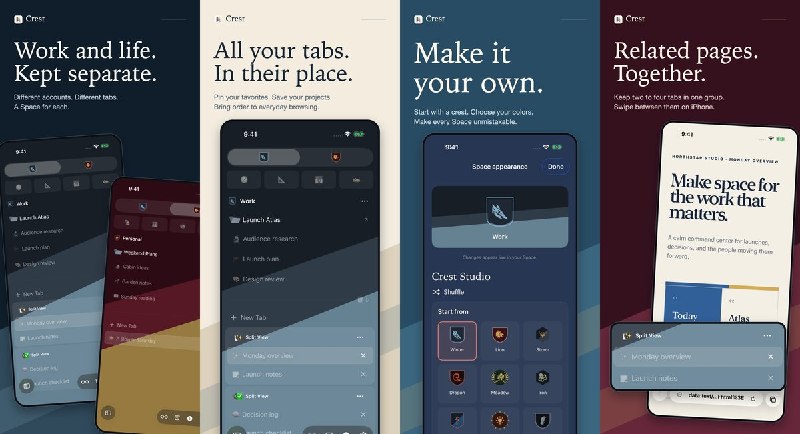 🧭 #应用限免📂 软件名称：Crest Browser🍏 支持平台：#iOS 26.1+📊 软件价格：免费🪟 软件简介：一款按使用场景划分空间的浏览器，每个空间独立保存标签页、Cookie 和登录状态，方便同时使用同一网站的不同账号