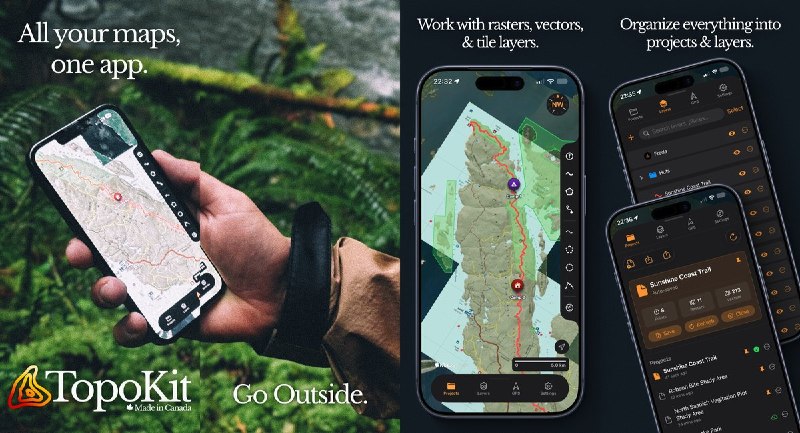 🧭 #应用限免📂 软件名称：TopoKit: Offline Field GIS🍏 支持平台：iOS 26.2+📊 软件价格：免费🪟 软件简介：面向野外调查的离线地图工具，可导入 GeoTIFF、GeoPDF、GPX、KML 等数据，管理图层、记录 GPS 轨迹并测量距离与面积；支持 iCloud 项目同步，适合地质、生态与林业调查人员