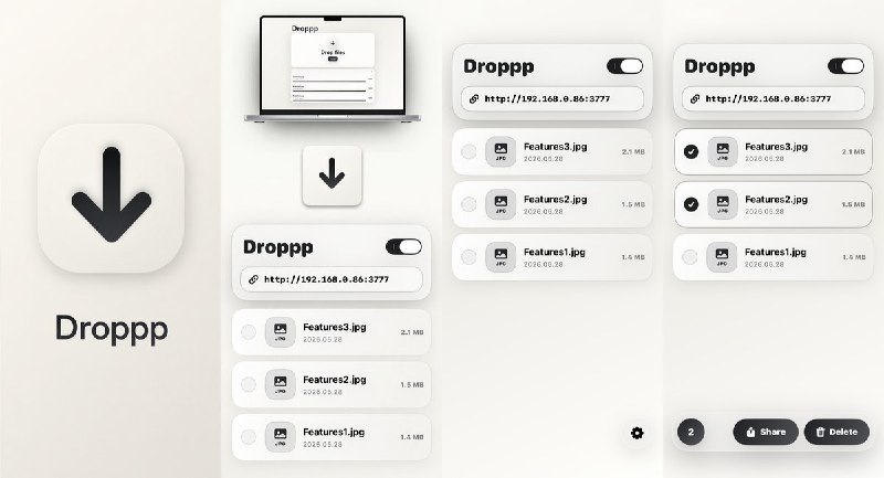 🧭 #应用限免📂 软件名称：Droppp - Wi-Fi文件传输🍏 支持平台：iOS 18.0+📊 软件价格：免费🪟 软件简介：一款通过局域网在浏览器与 iPhone、iPad 之间传输文件的工具，支持拖放上传、文件夹整理和批量移动，无需账户或云端中转