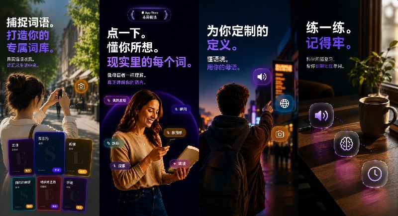 🧭 #应用分享📂 软件名称：Piksi 相机词典 拍照查词 扫描单词查释义🍏 支持平台：#iOS 18.0+📊 软件价格：免费🪟 软件简介：将相机对准书籍、菜单或路牌，点击单词即可查看结合语境的释义、发音、词源和多语言翻译；支持保存生词并通过间隔重复复习