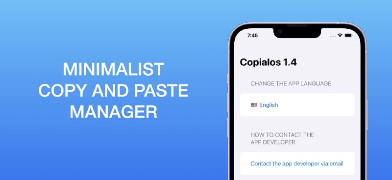 🧭 #应用限免 📂 软件名称：Copialos: Clipboard Manager 🍏 支持平台：#iOS 15.0+ #macOS 12.0+ 📊 软件价格：¥15.00 -> ¥0.00 🪟 软件简介：一款剪贴板管理工具，让您可以保存复制内容的历史记录，包括图片、文本、链接等等，您还可以使用搜索功能随时查看之前复制的内容，非常简便