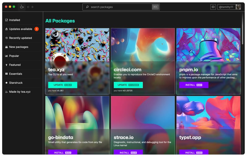 🆔  软件名称：tea/gui⭐️  软件功能：包管理器➡️  支持平台：#macOS📁  软件简介：一个可视化的包管理器，它让你能够浏览、安装和更新开源软件