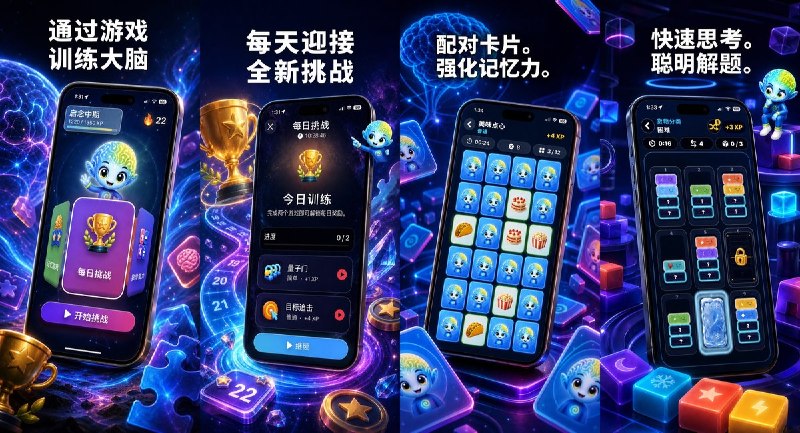 🧭 #应用限免📂 软件名称：脑英雄 - 脑力训练游戏🍏 支持平台：#iOS 17.0+📊 软件价格：内购限免🪟 软件简介：一款脑力训练游戏，涵盖卡牌配对、逻辑、数学、注意力与反应等多样化训练，通过每日挑战、连续记录和 XP 升级系统激励持续练习
