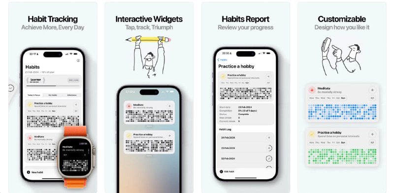 🧭 #应用限免 📂 软件名称：Haby - Habit Tracker 🍏 支持平台：#iOS 17.0+ 📊 软件价格：内购限免 🪟 软件简介：一款帮助您建立和跟踪习惯的应用