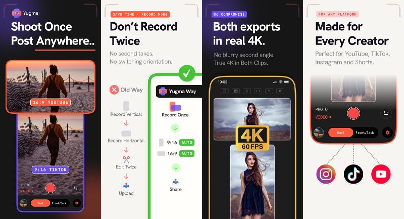 🧭 #应用限免📂 软件名称：Dual Shot Recorder : Yugma🍏 支持平台：#iOS 17.0+📊 软件价格：内购限免🪟 软件简介：同时拍摄并分别导出 9:16 竖屏与 16:9 横屏视频，也支持横竖版照片，适合需要向不同平台分发内容的创作者